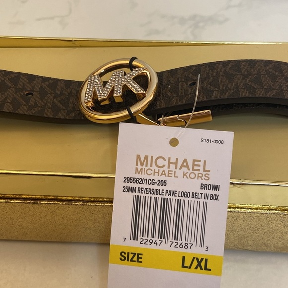 New Michael Kors Logo Belt brown w Gold Hardware - Picture 6 of 6